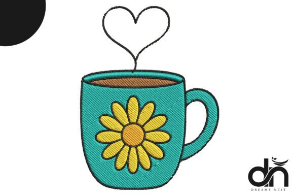 Daisy Coffee Mug Heart Steam Embroidery