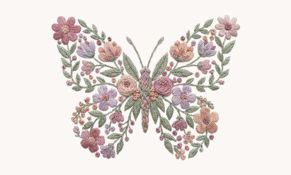 Floral Butterfly Embroidery Clipart PNG